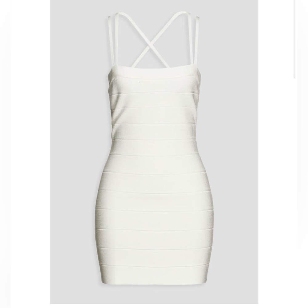 Herve Leger White Bandage Mini Dress with Crisscross Straps